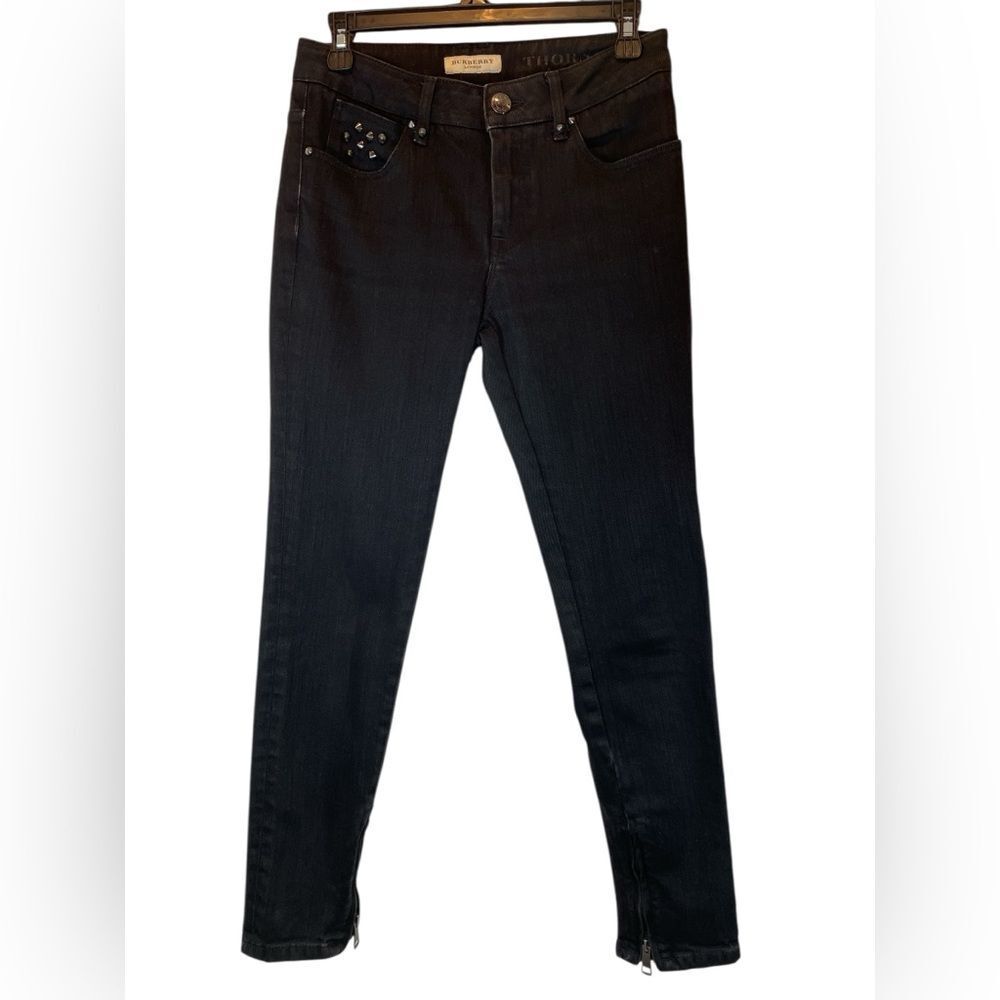 Burberry Black Thornley Croft  Zip Ankle Women's Skinny Studded Jeans 28R